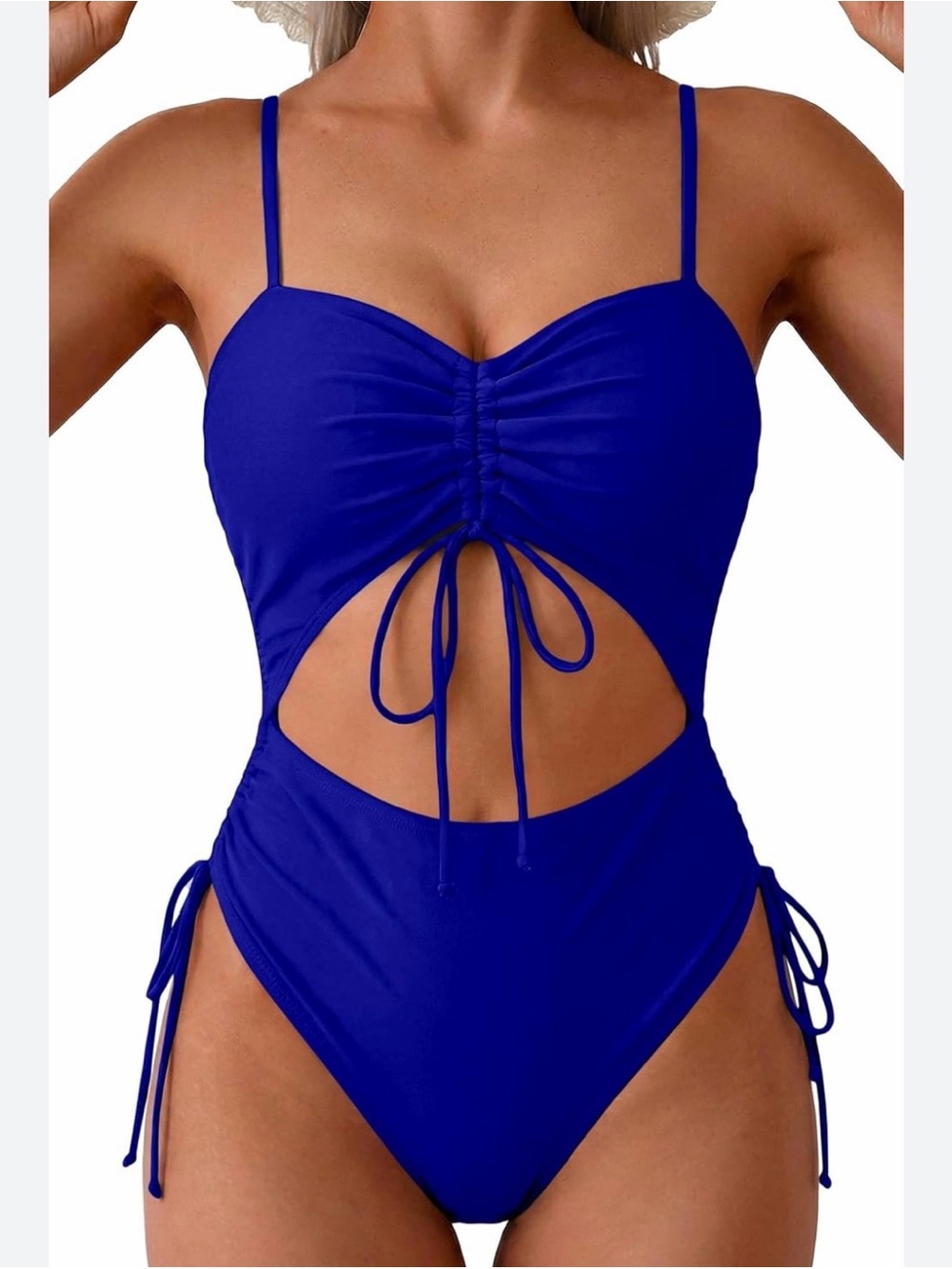 Girls' Royal Blue Ruched Cutout One-Piece Swimsuit - Kids Swim